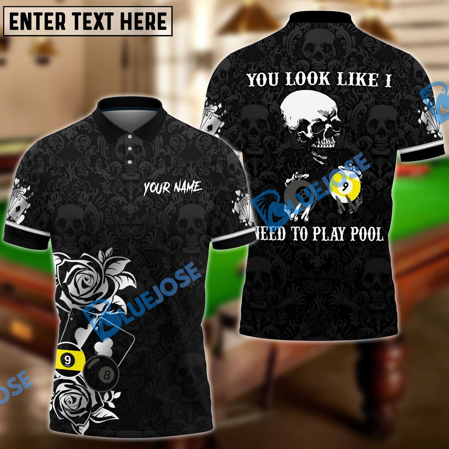 Frenzidea Billiards Poker Skull Personalized Name Unisex Shirt ( 6 Colors )
