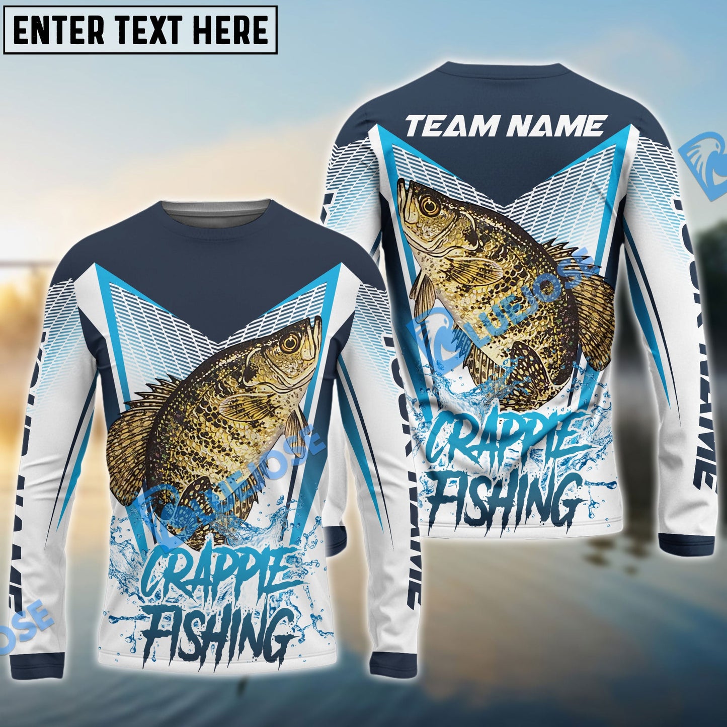 Frenzidea Crappie Fishing White Blue Camo Sport Custom Name & Team Name 3D Shirts