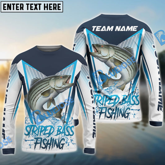 Frenzidea Striped Bass Fishing White Blue Camo Sport Custom Name & Team Name 3D Shirts