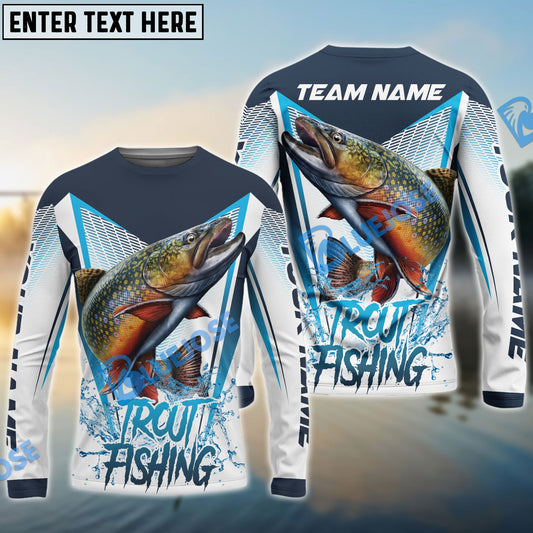 Frenzidea Trout Fishing White Blue Camo Sport Custom Name & Team Name 3D Shirts