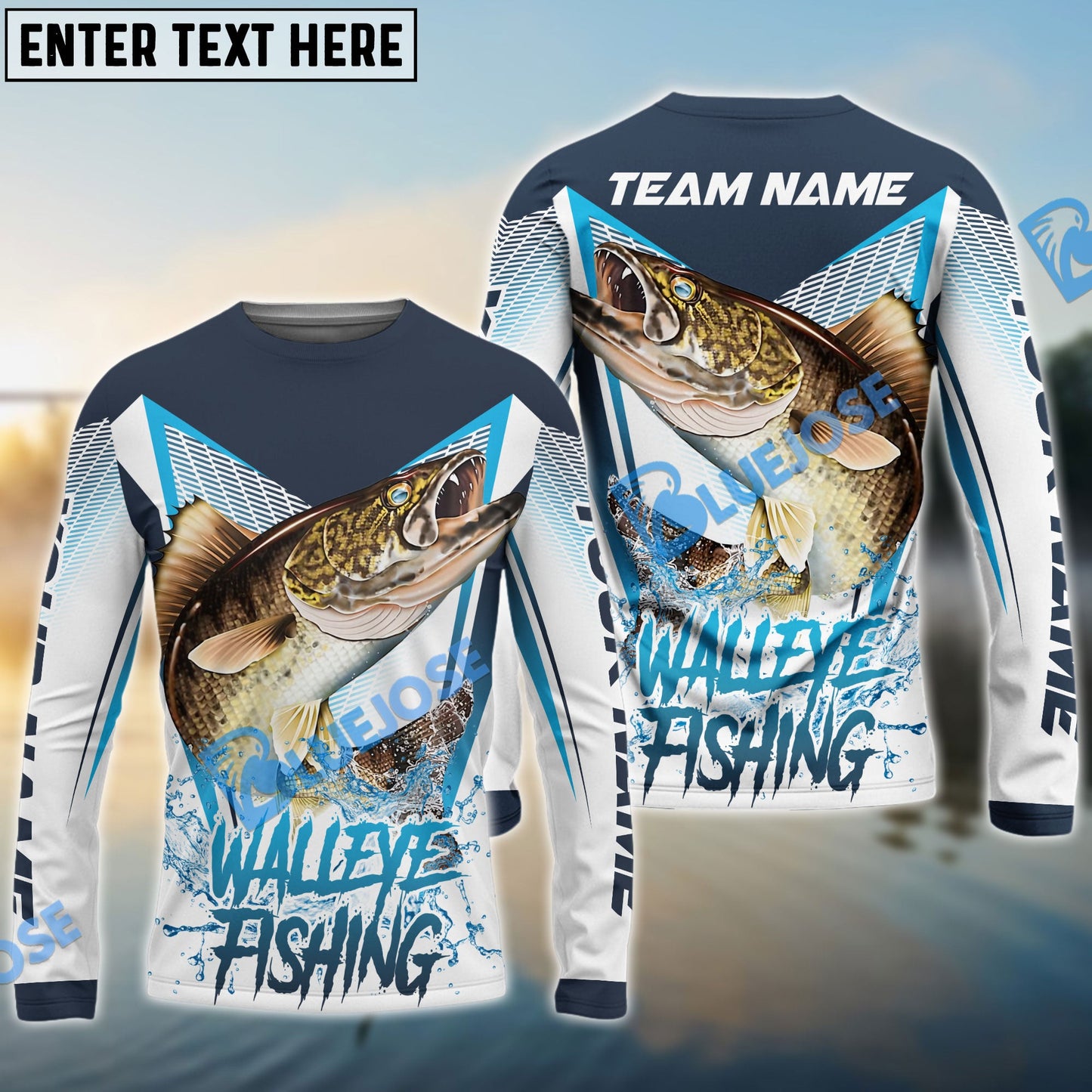 Frenzidea Walleye Fishing White Blue Camo Sport Custom Name & Team Name 3D Shirts