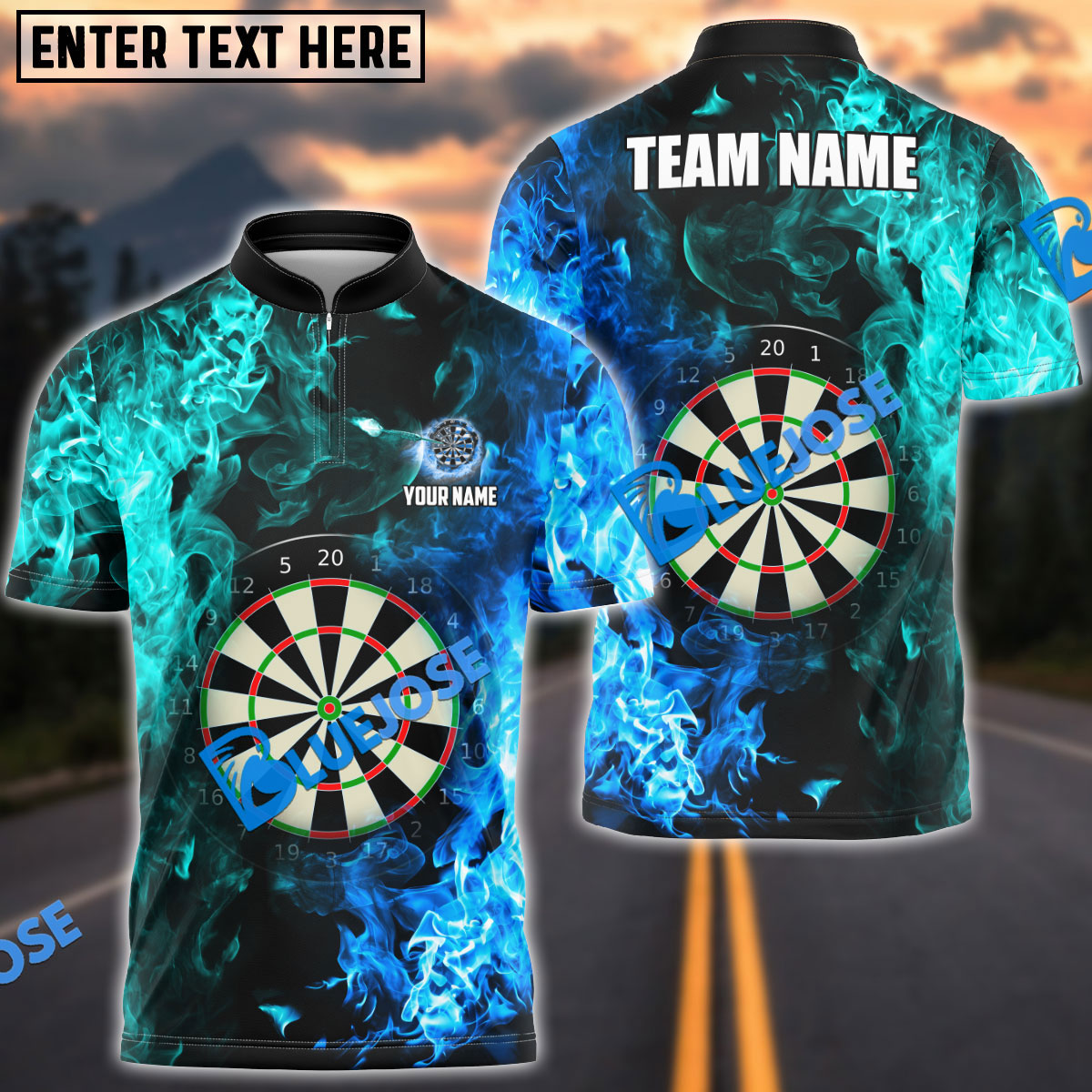 Frenzidea Darts Two Sides Flame  Personalized Name, Team Name 3D Shirt (4 Colors)