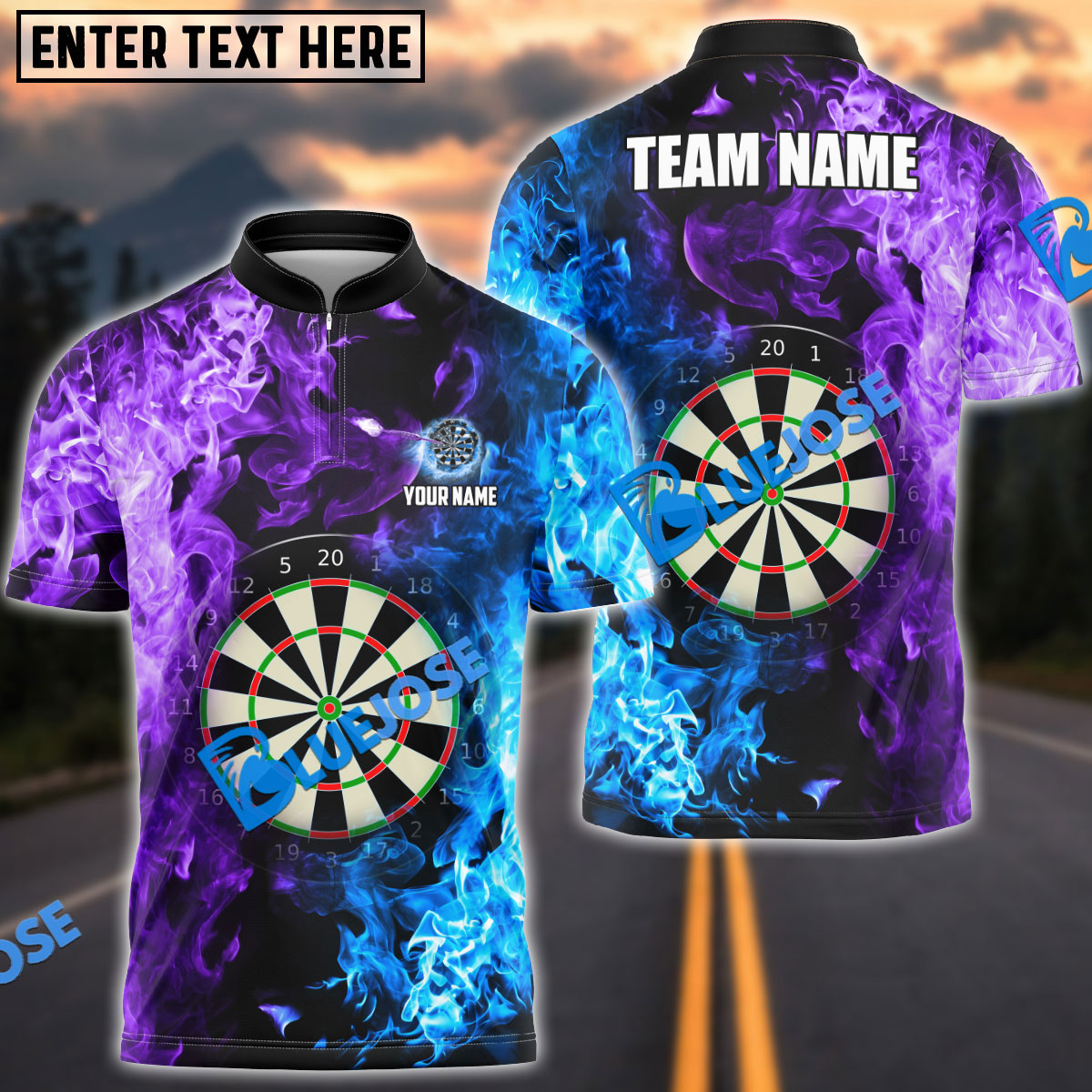 Frenzidea Darts Two Sides Flame  Personalized Name, Team Name 3D Shirt (4 Colors)