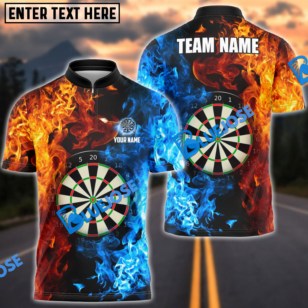 Frenzidea Darts Two Sides Flame  Personalized Name, Team Name 3D Shirt (4 Colors)