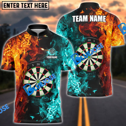 Frenzidea Darts Two Sides Flame  Personalized Name, Team Name 3D Shirt (4 Colors)