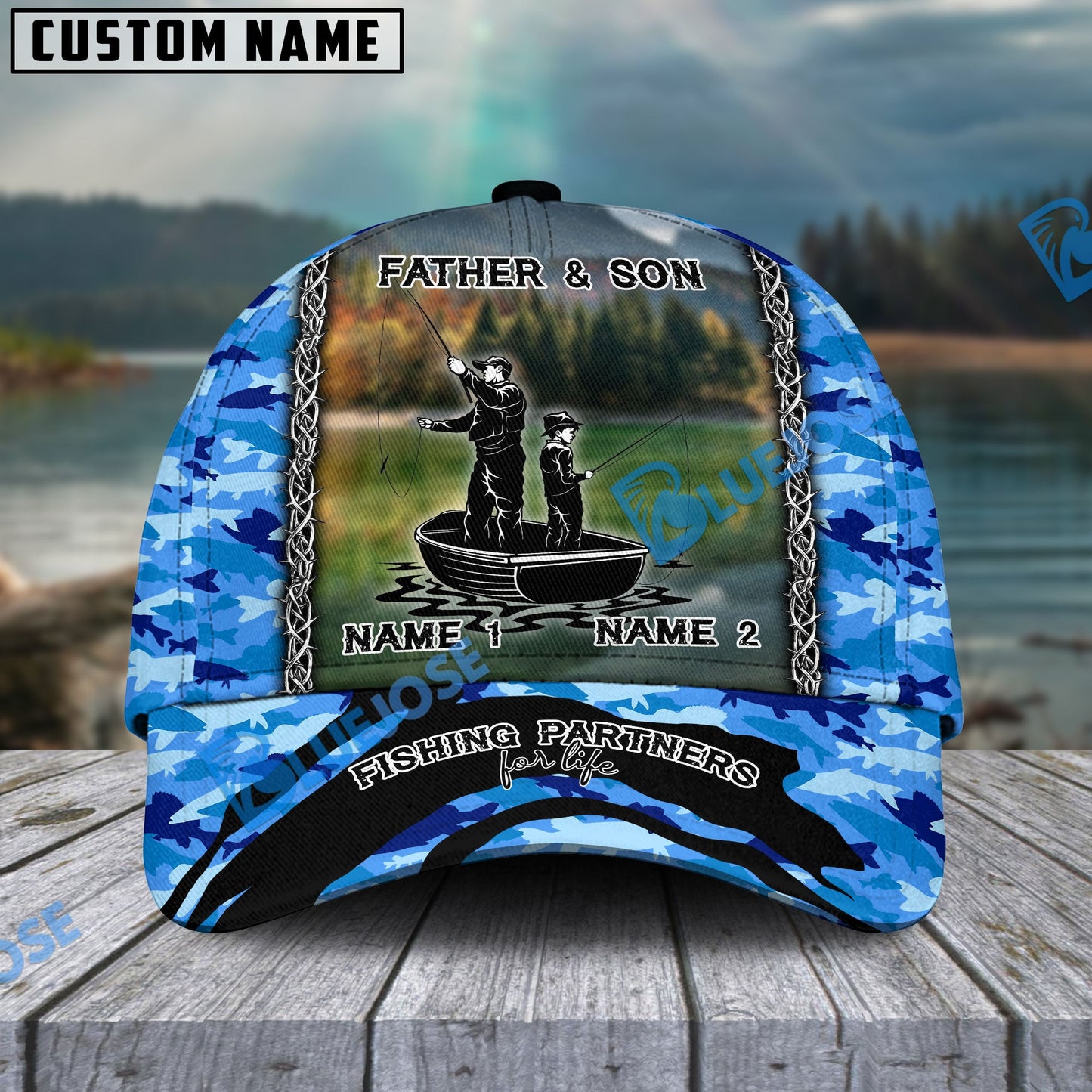 Frenzidea Personalized Father And Son Fishing Partners For Life Camo Classic Cap ( 6 Colors )