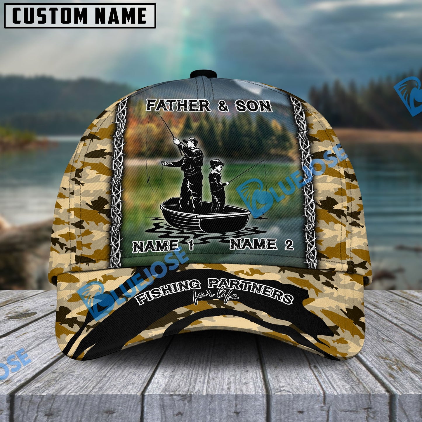 Frenzidea Personalized Father And Son Fishing Partners For Life Camo Classic Cap ( 6 Colors )