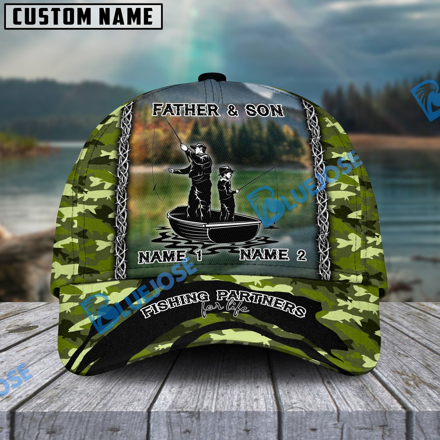 Frenzidea Personalized Father And Son Fishing Partners For Life Camo Classic Cap ( 6 Colors )