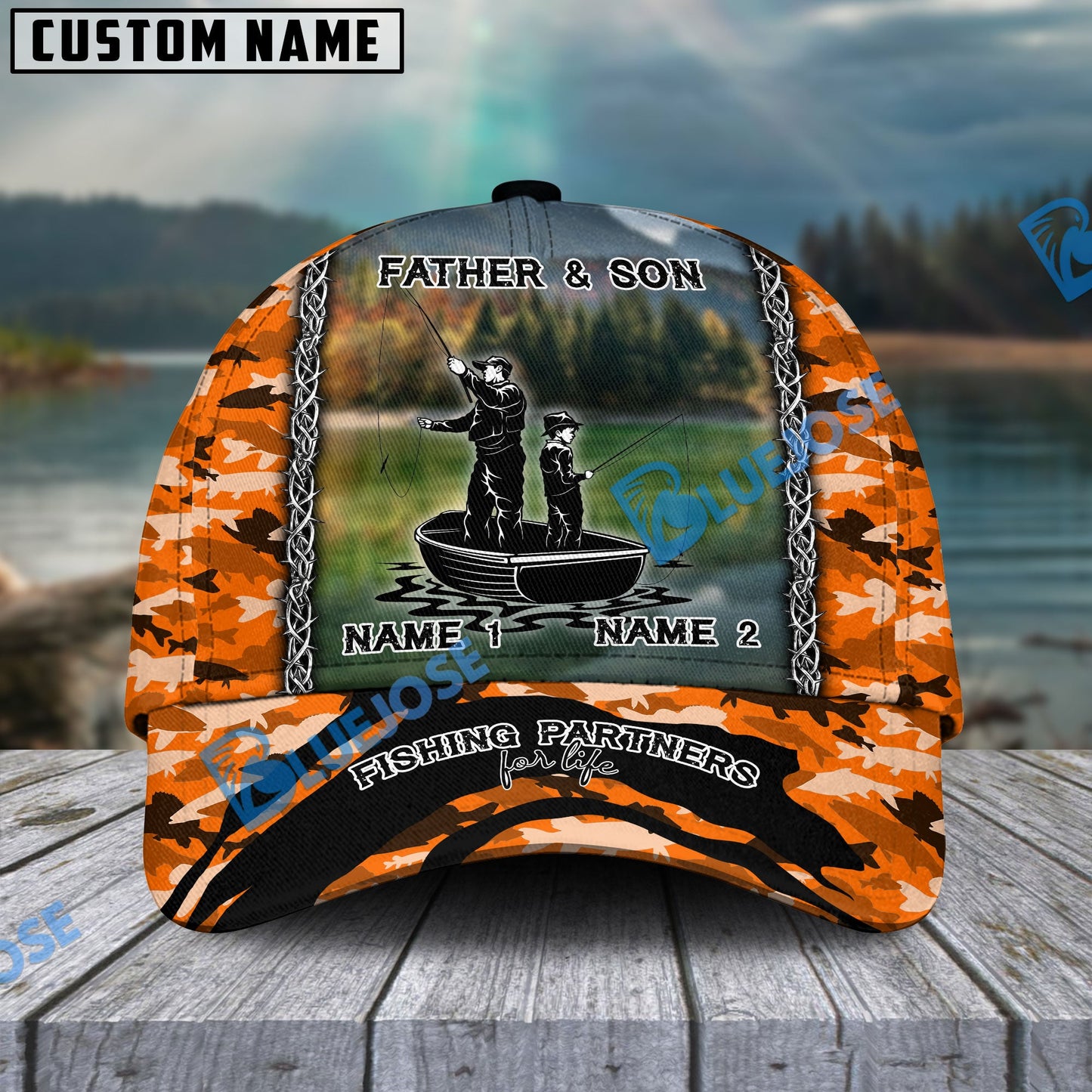 Frenzidea Personalized Father And Son Fishing Partners For Life Camo Classic Cap ( 6 Colors )
