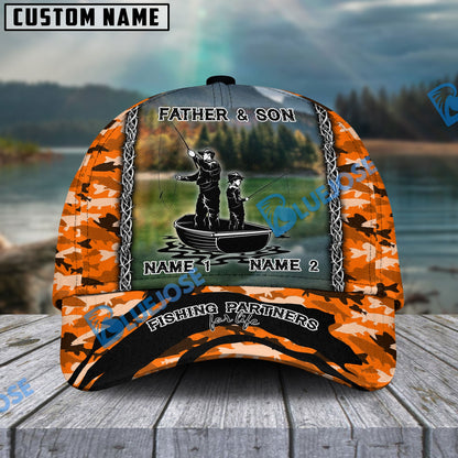 Frenzidea Personalized Father And Son Fishing Partners For Life Camo Classic Cap ( 6 Colors )