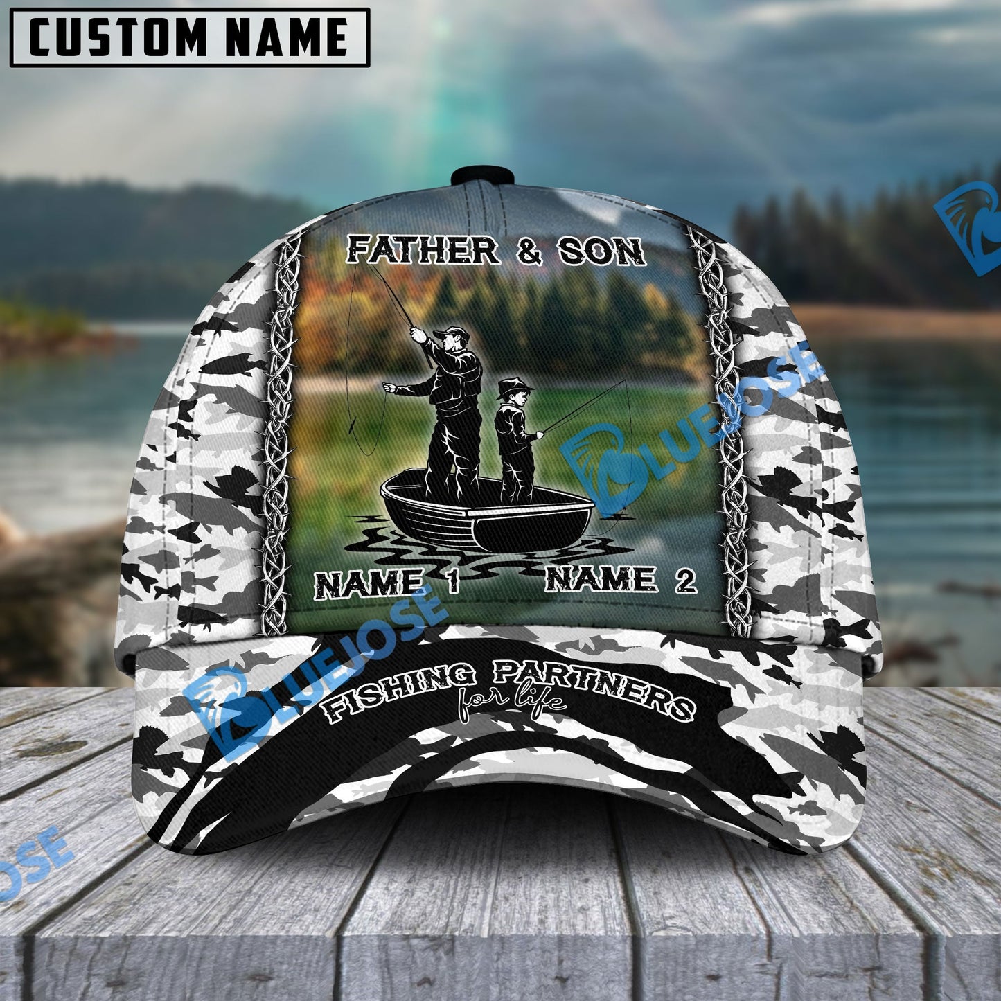Frenzidea Personalized Father And Son Fishing Partners For Life Camo Classic Cap ( 6 Colors )