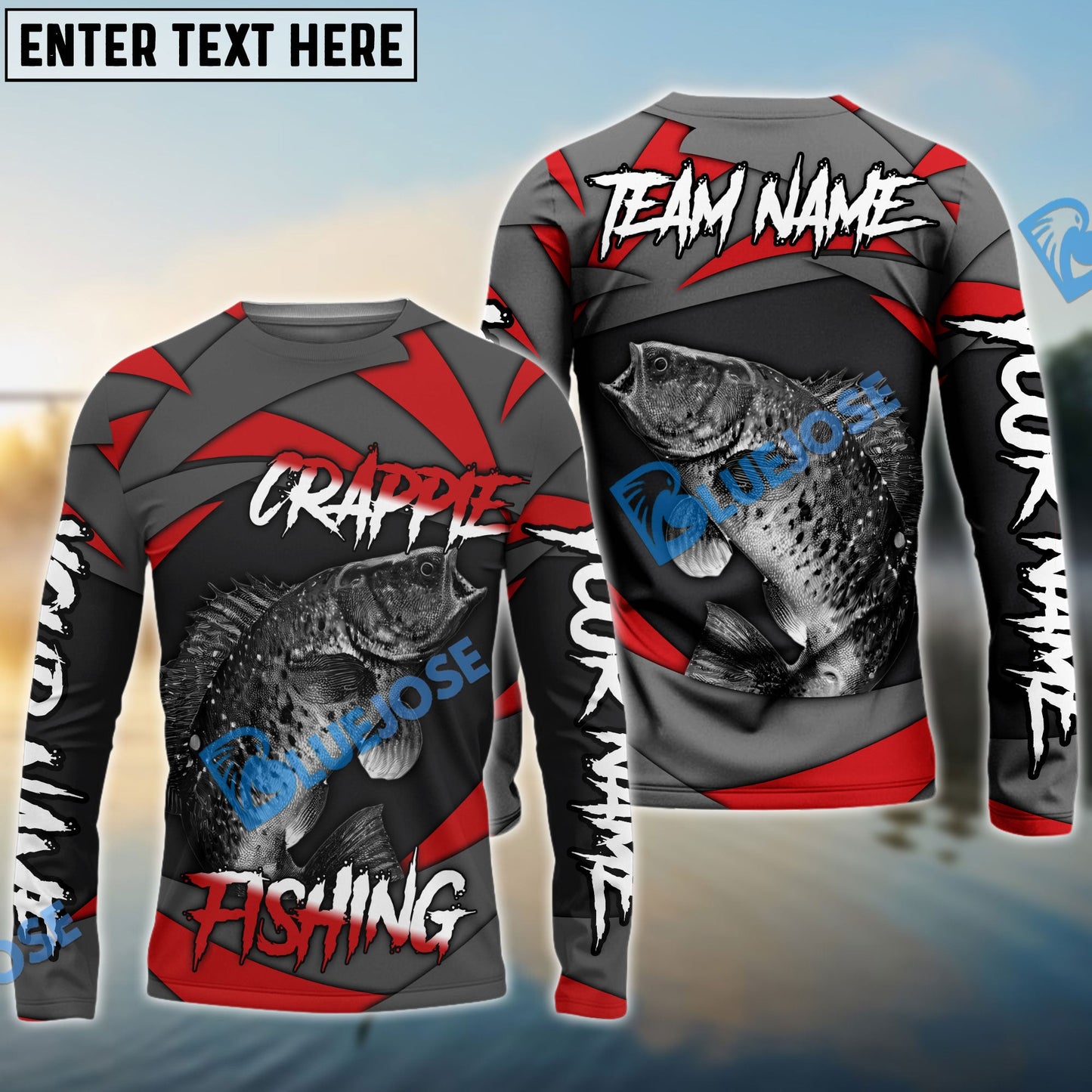 Frenzidea Crappie Fishing Red Gray Spinning Pattern Custom Name & Team Name 3D Shirts