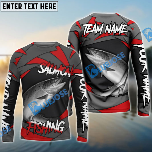 Frenzidea Salmon Fishing Red Gray Spinning Pattern Custom Name & Team Name 3D Shirts