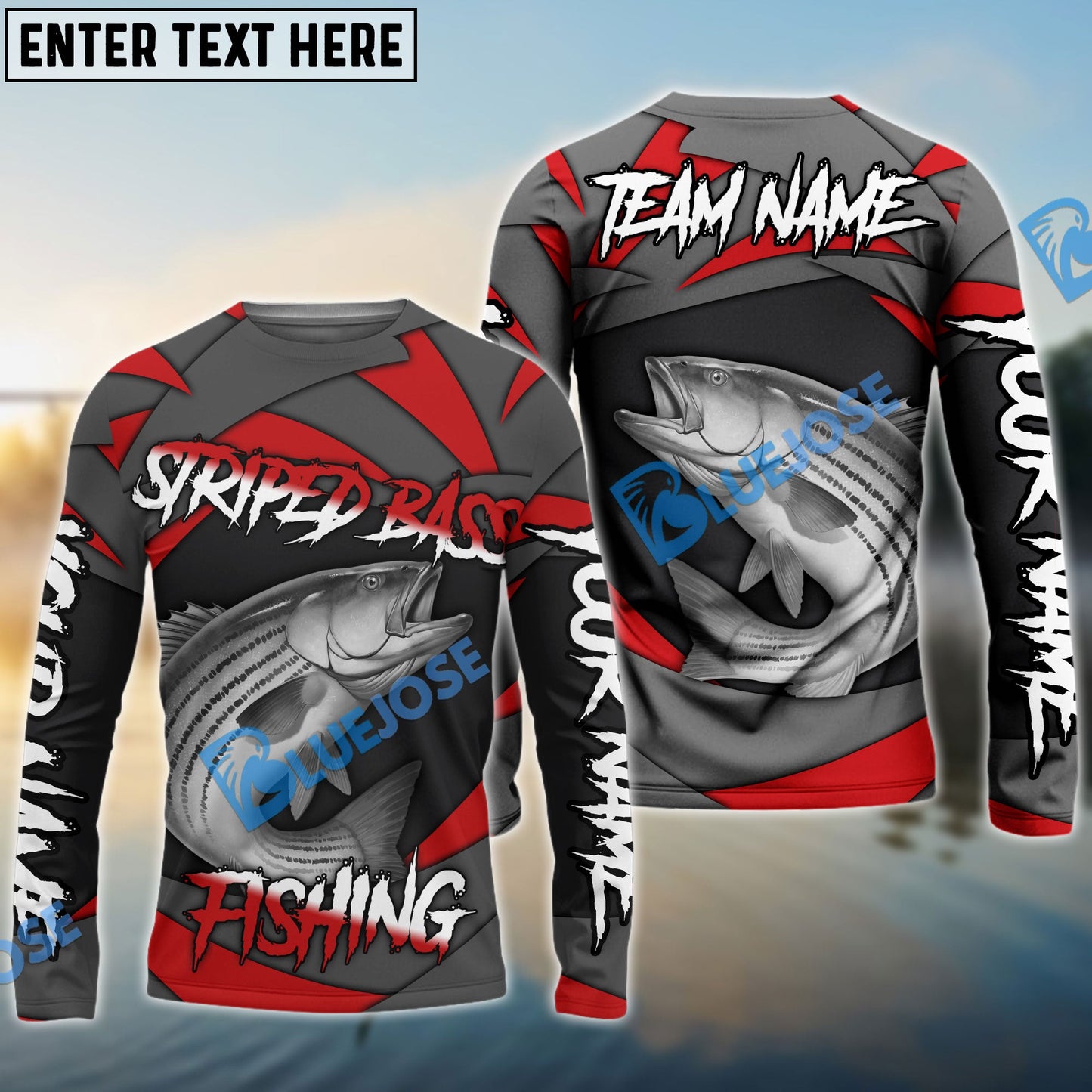 Frenzidea Striped Bass Fishing Red Gray Spinning Pattern Custom Name & Team Name 3D Shirts