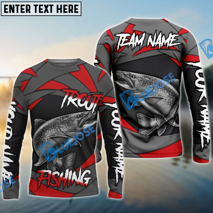 Frenzidea Trout Fishing Red Gray Spinning Pattern Custom Name & Team Name 3D Shirts