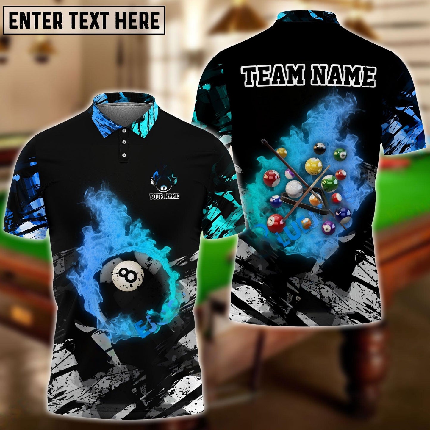 Frenzidea Billiards Ball 8 Dust Flame Personalized Name, Team Name Unisex Shirt ( 4 Colors )