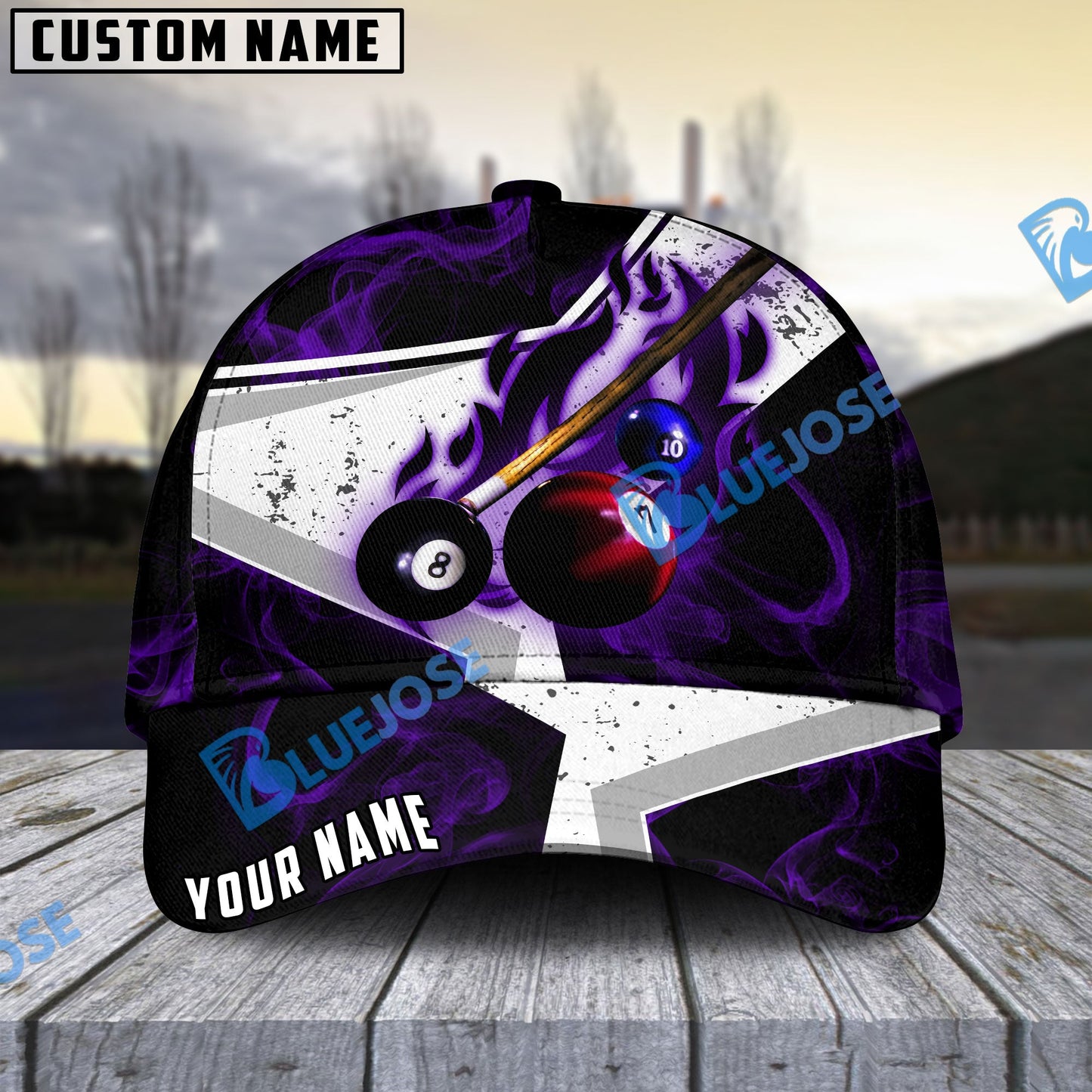 Frenzidea Billiards Ball 8 Dark Flame Stroke Personalized Name Cap (6 Colors)