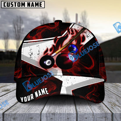 Frenzidea Billiards Ball 8 Dark Flame Stroke Personalized Name Cap (6 Colors)