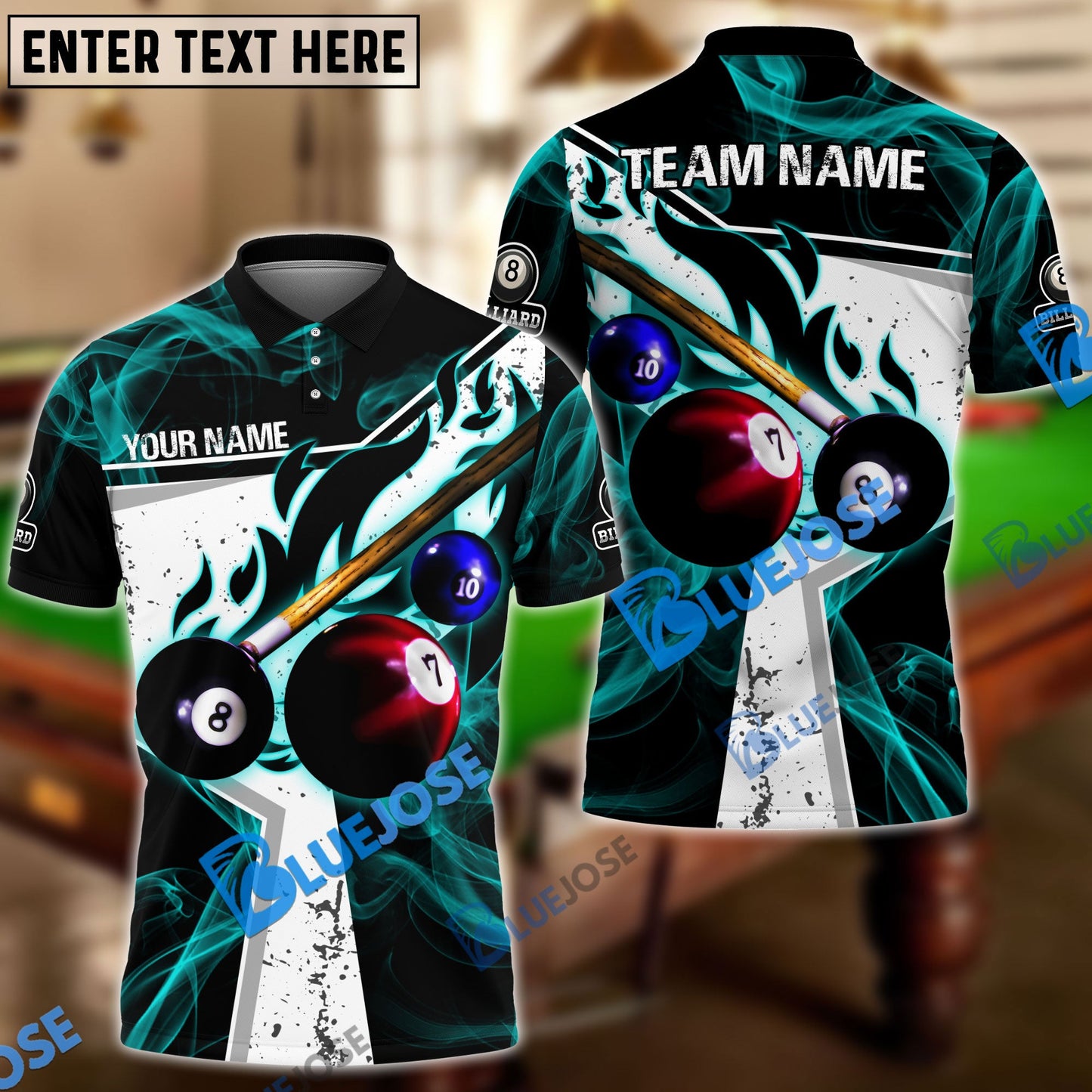 frenzidea Billiards Ball 8 Dark Flame Stroke Personalized Name, Team Name Unisex Shirt ( 6 Colors )