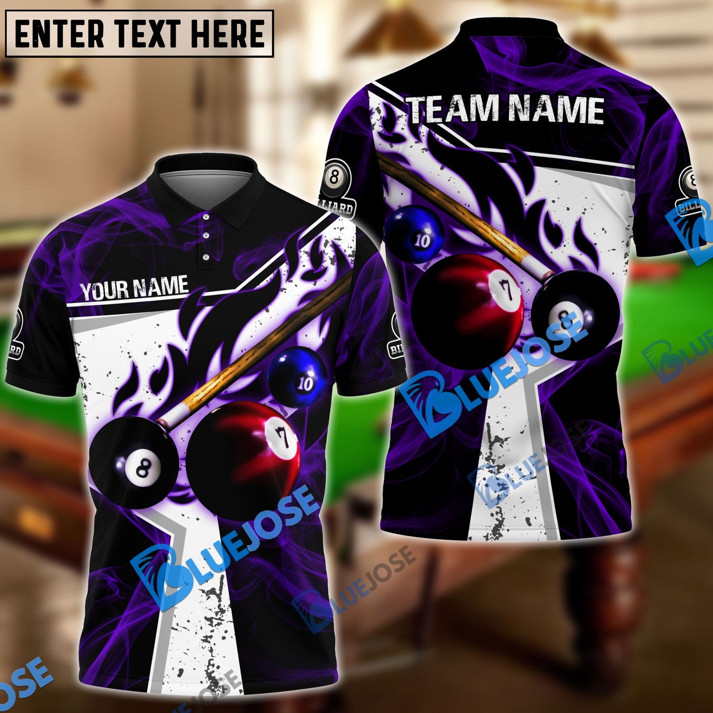 frenzidea Billiards Ball 8 Dark Flame Stroke Personalized Name, Team Name Unisex Shirt ( 6 Colors )