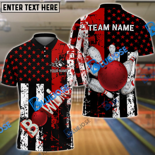 Frenzideas Bowling And Pins American Flag Vintage Customized Name 3D Shirt ( 6 Colors)