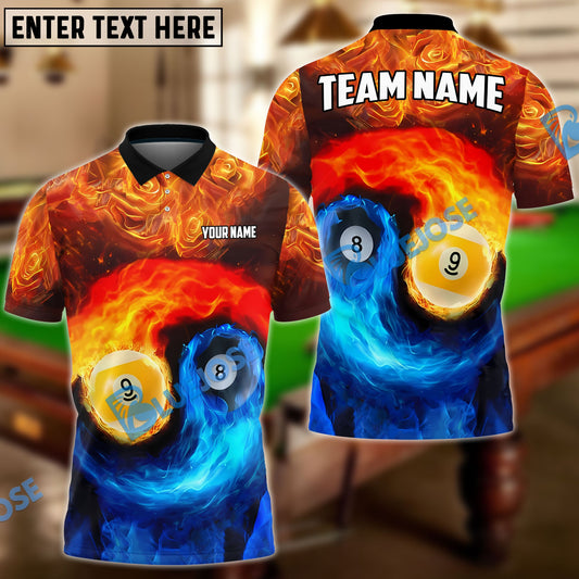 Frenzidea Billiards Ball 8 And Ball 9 Blue And Red Fire Personalized Name, Team Name 3D Shirt