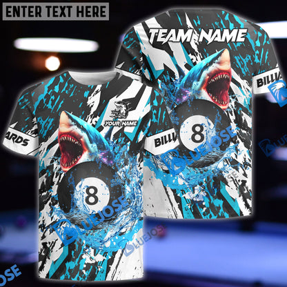Frenzidea Billiards Ball 8 Grunge Shark Personalized Name, Team Name Unisex Shirt ( 4 Colors )