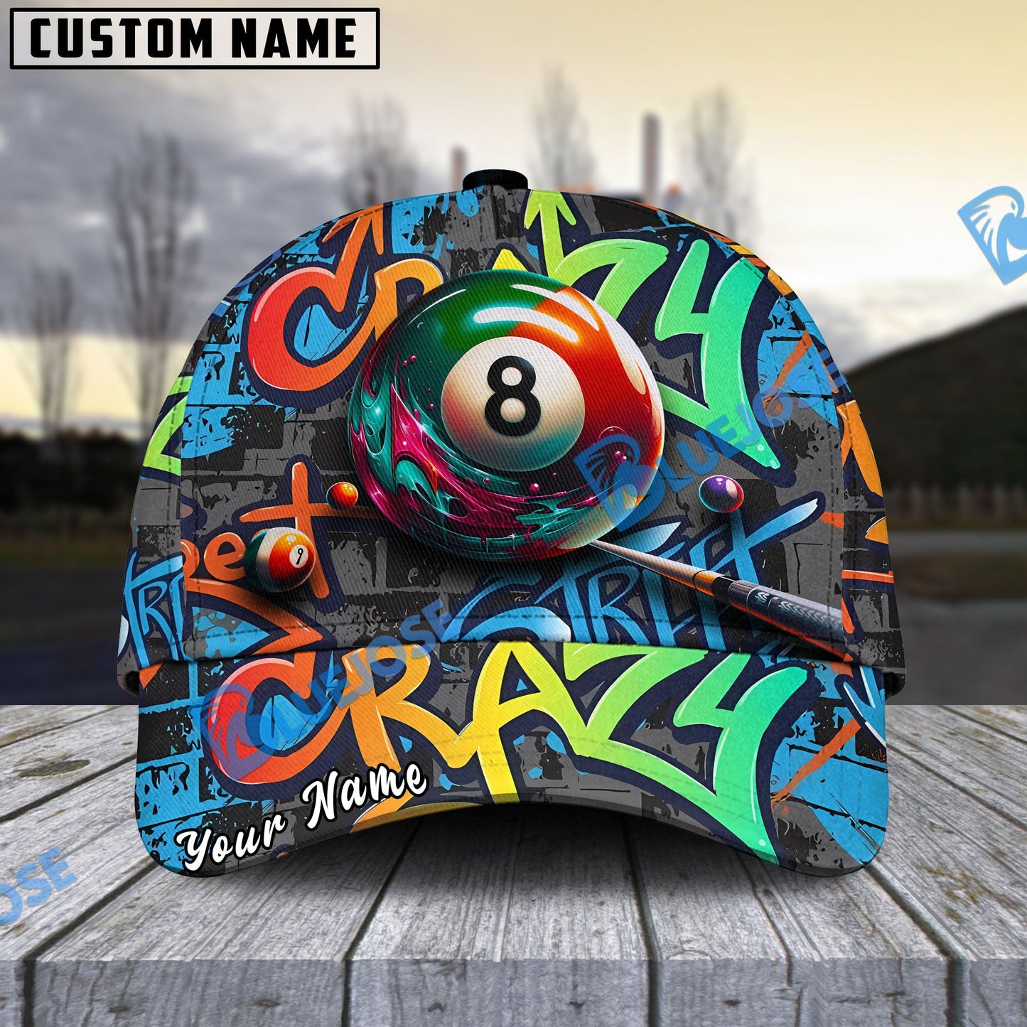 Frenzidea Billiards Ball 8 Graffiti Street Personalized Name Cap (4 Colors)