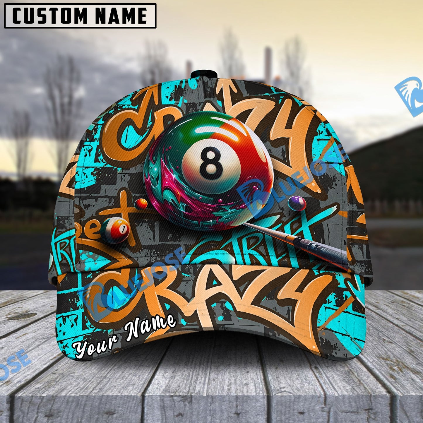 Frenzidea Billiards Ball 8 Graffiti Street Personalized Name Cap (4 Colors)