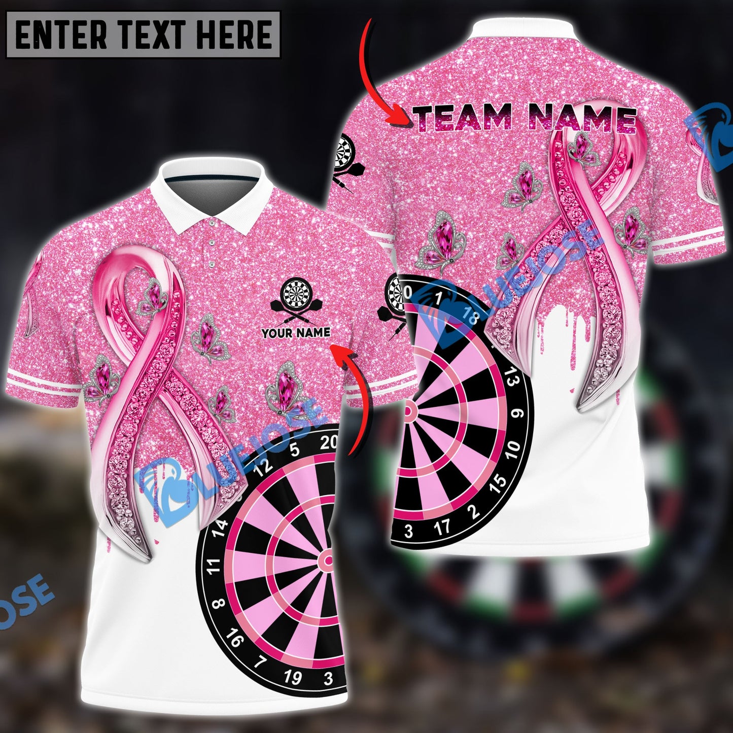 Frenzidea Darts Breast Cancer Personalized Name, Team Name 3D Shirt