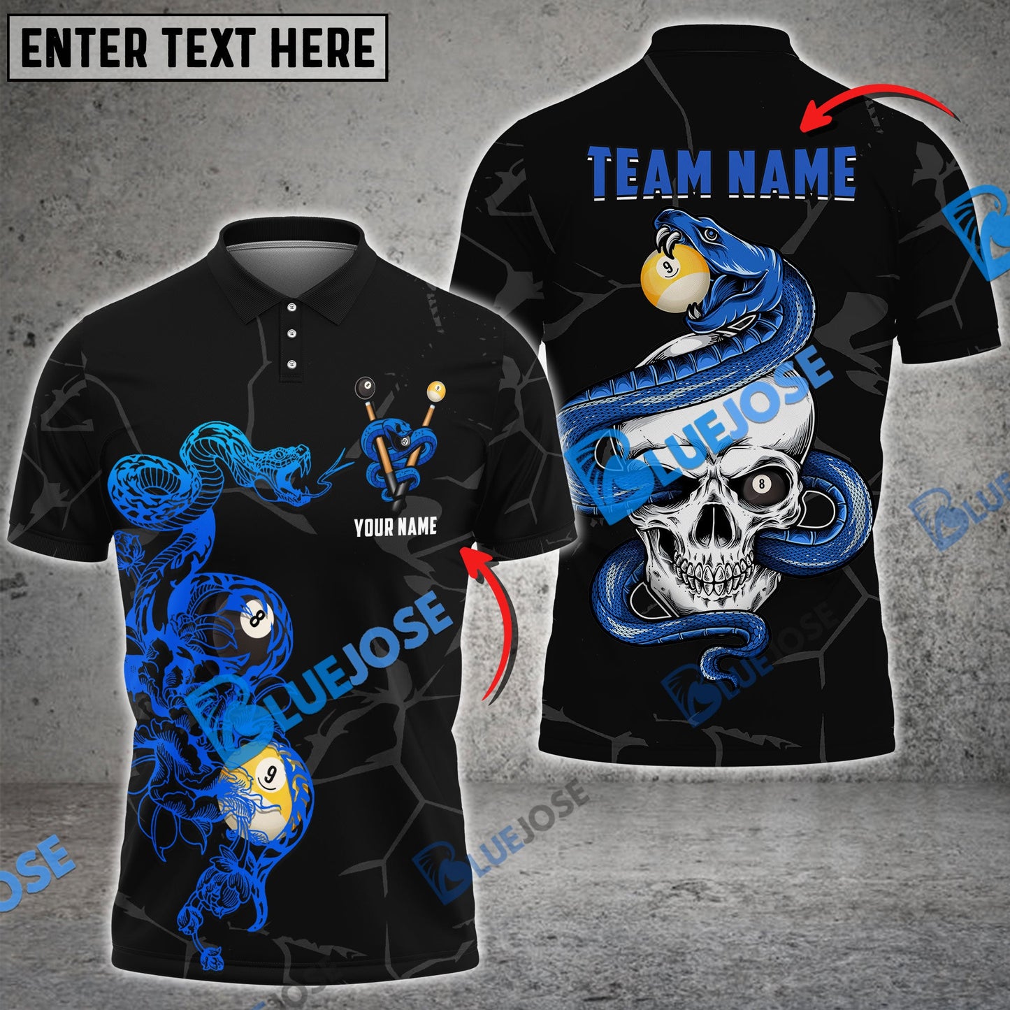 frenzidea Billiards Ball 8 And 9 Snake Skull Personalized Name, Team Name Unisex Shirt ( 4 Colors )