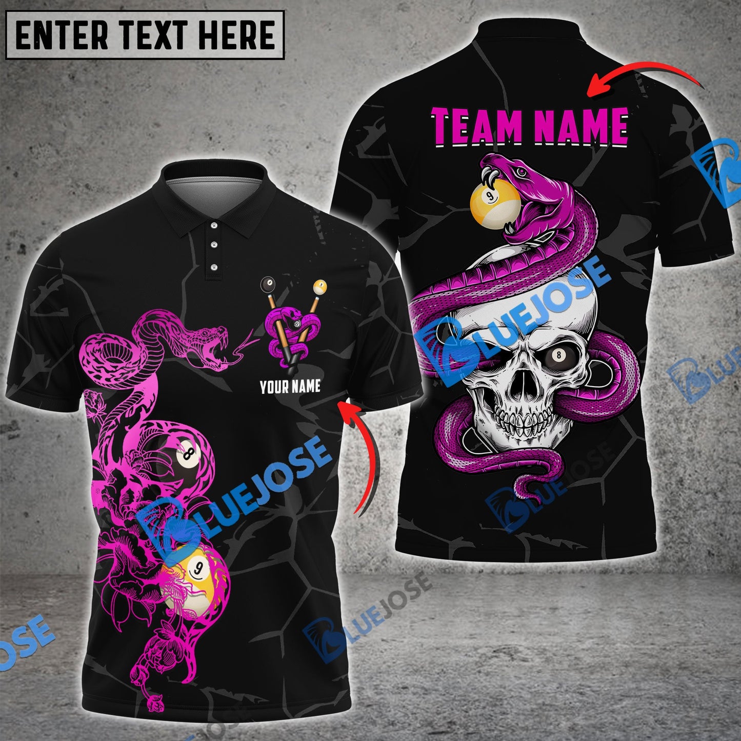 frenzidea Billiards Ball 8 And 9 Snake Skull Personalized Name, Team Name Unisex Shirt ( 4 Colors )