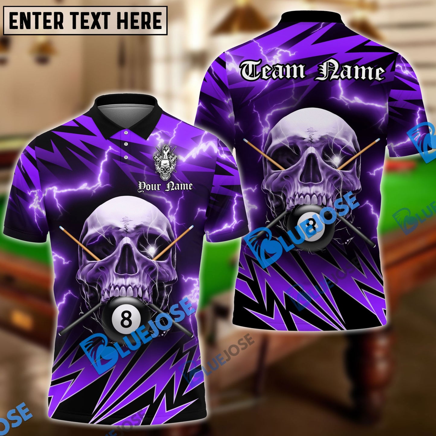 Frenzidea Billiards Ball 8 Deadly Thunder Skull Personalized Name, Team Name Unisex Shirt ( 6 Colors )