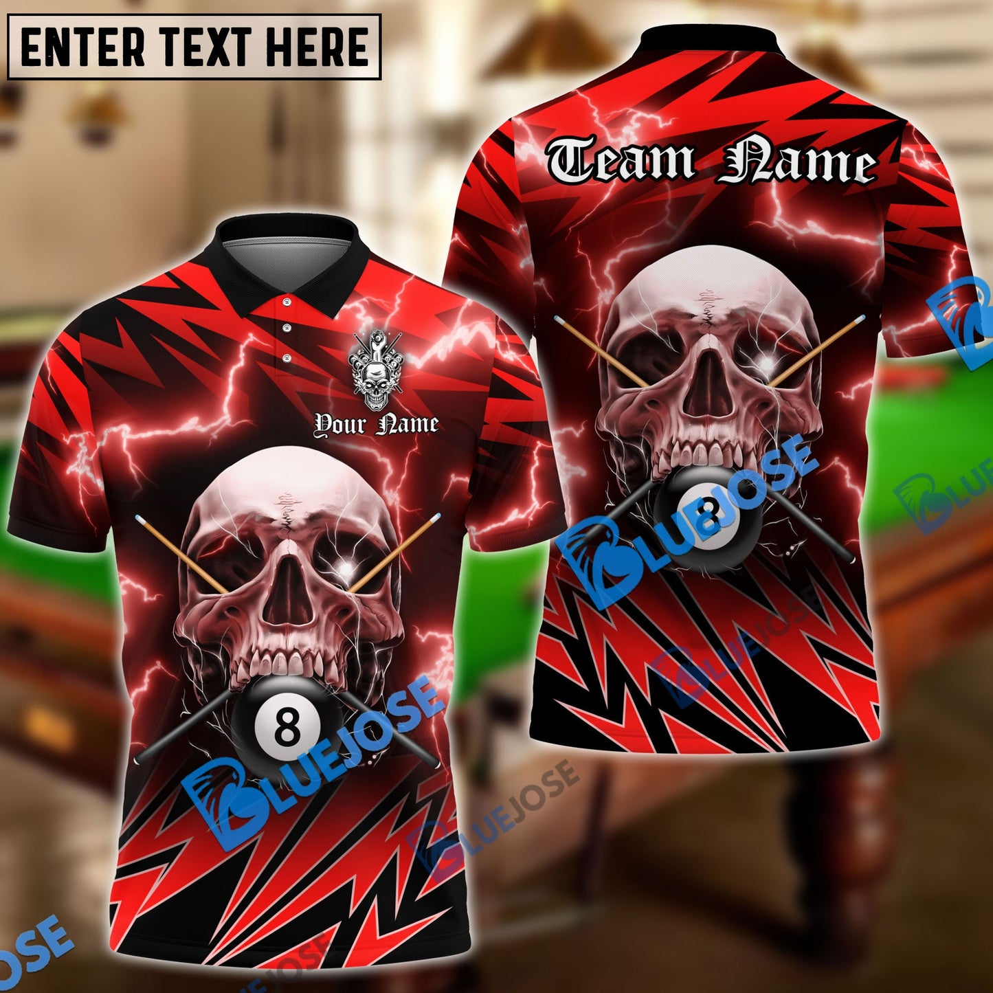 Frenzidea Billiards Ball 8 Deadly Thunder Skull Personalized Name, Team Name Unisex Shirt ( 6 Colors )