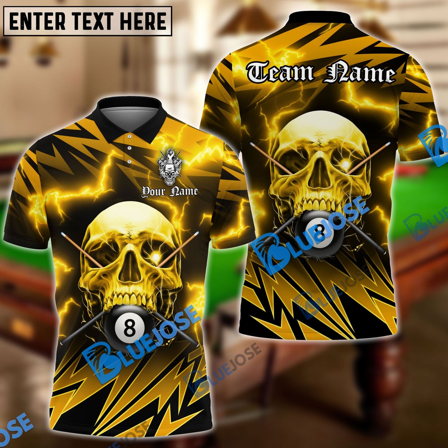 Frenzidea Billiards Ball 8 Deadly Thunder Skull Personalized Name, Team Name Unisex Shirt ( 6 Colors )