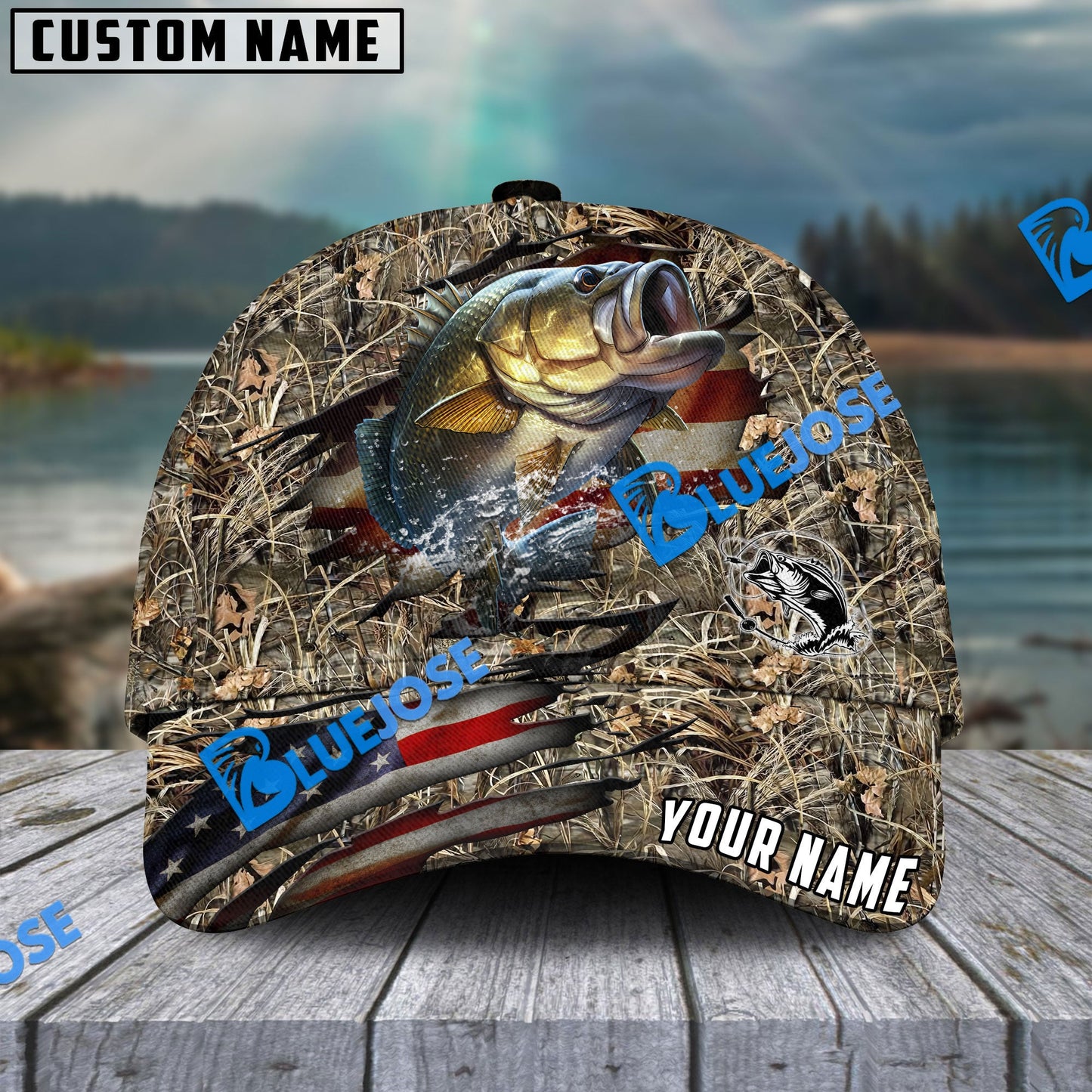 Frenzidea Personalized Bass Premium Crack Camo Fishing Classic Cap
