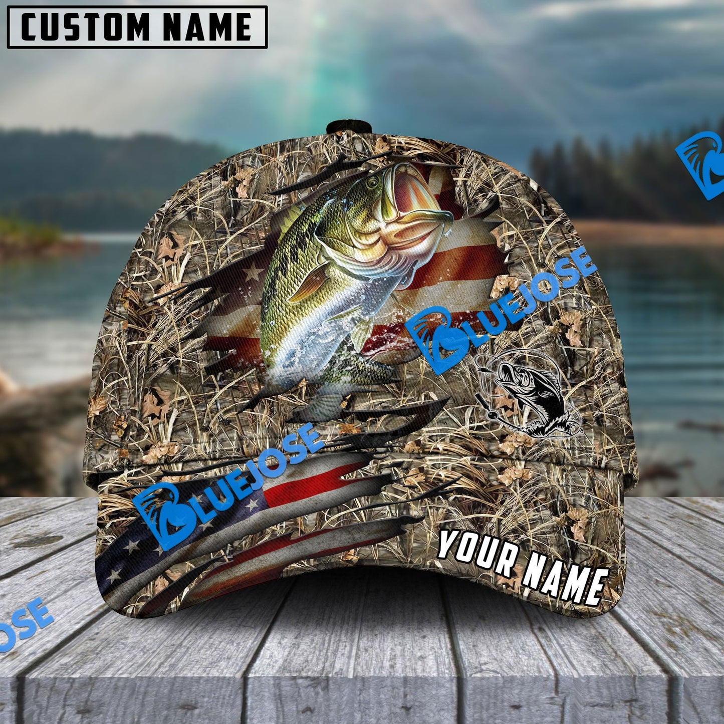 Frenzidea Personalized Large Mouth Bass Premium Crack Camo Fishing Classic Cap