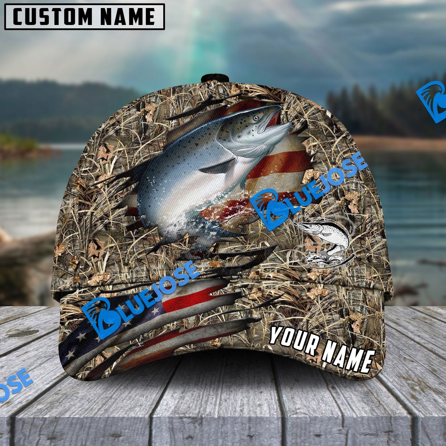 Frenzidea Personalized Salmon Premium Crack Camo Fishing Classic Cap