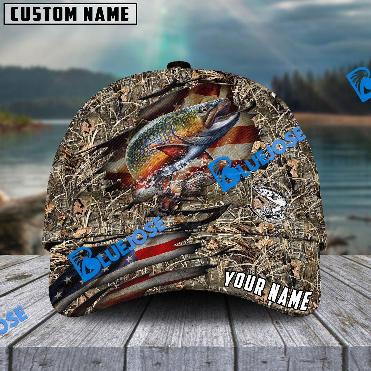 Frenzidea Personalized Trout Premium Crack Camo Fishing Classic Cap
