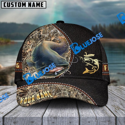 Frenzidea Personalized Catfish Black Leather Camo Pattern Fishing Classic Cap