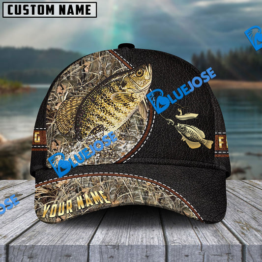Frenzidea Personalized Crappie Black Leather Camo Pattern Fishing Classic Cap
