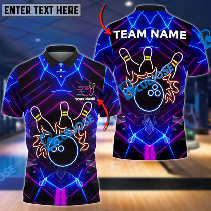Frenzideas Bowling And Pins Neon Light Style Customized Name, Team Name 3D Shirt