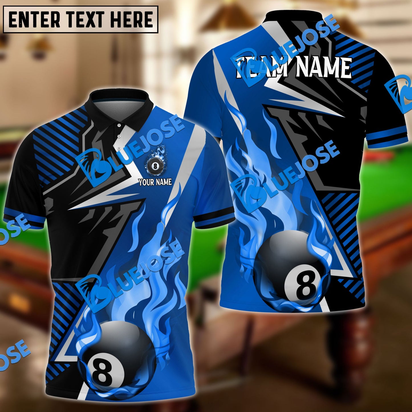 Frenzidea Billiards Ball 8 Blazing Strike Personalized Name, Team Name Unisex Shirt ( 6 Colors )