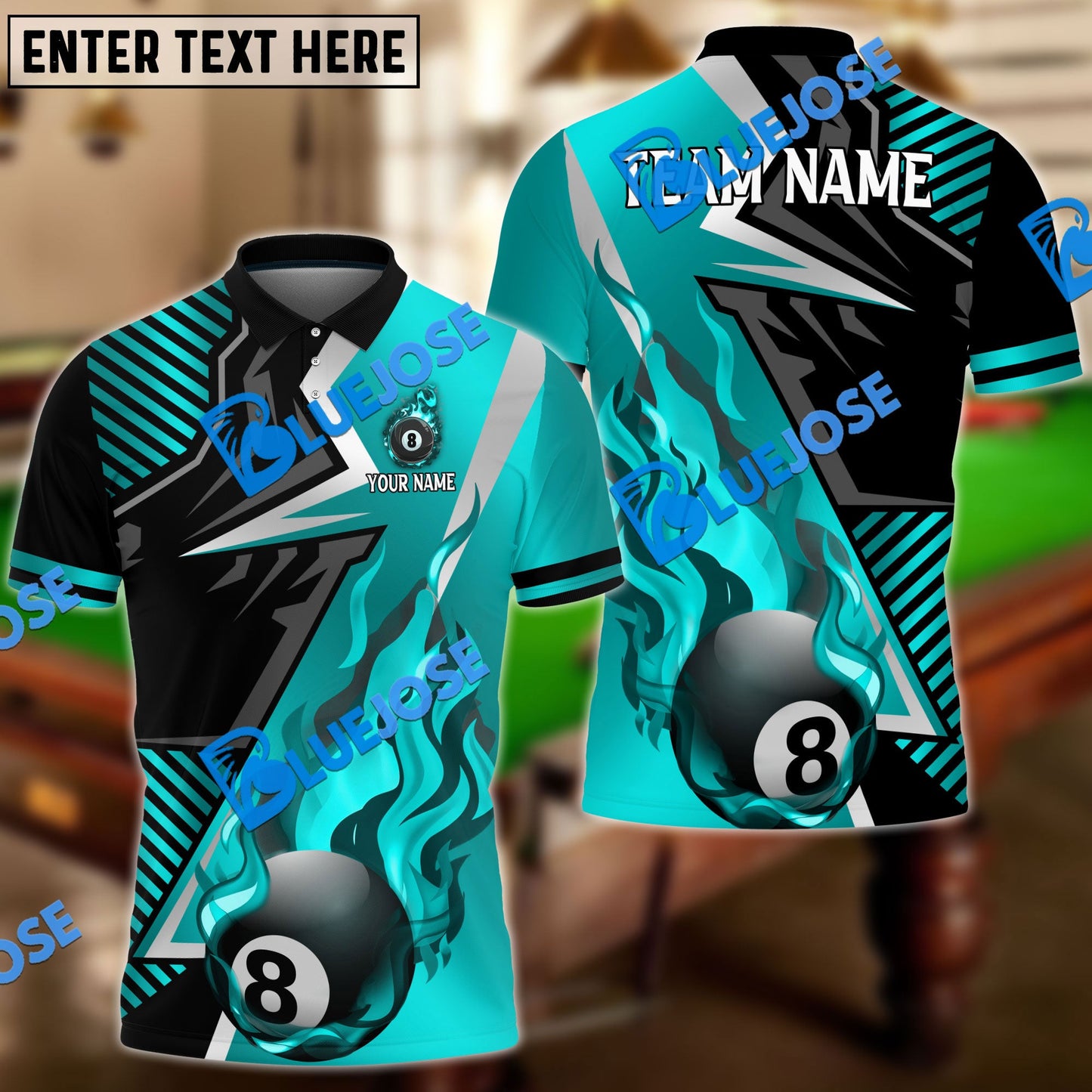 Frenzidea Billiards Ball 8 Blazing Strike Personalized Name, Team Name Unisex Shirt ( 6 Colors )