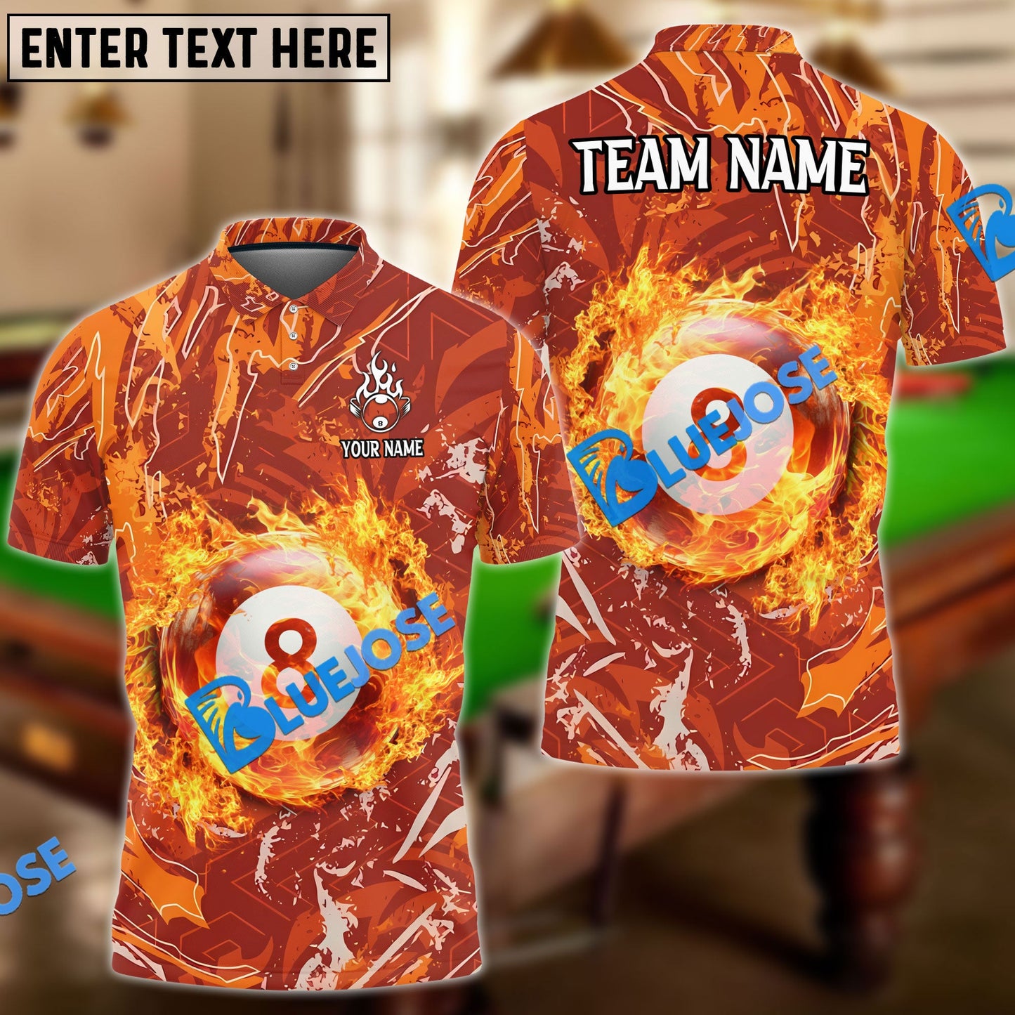 Frenzidea Billiards Ball 8 Blazing Sun Personalized Name, Team Name Unisex Shirt ( 4 Colors )