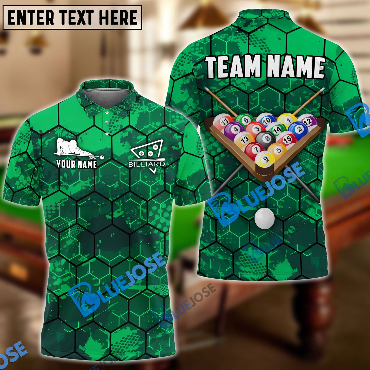 Frenzidea Billiards Ball 8 Grunge Hexagon Personalized Name, Team Name Unisex Shirt ( 6 Colors )