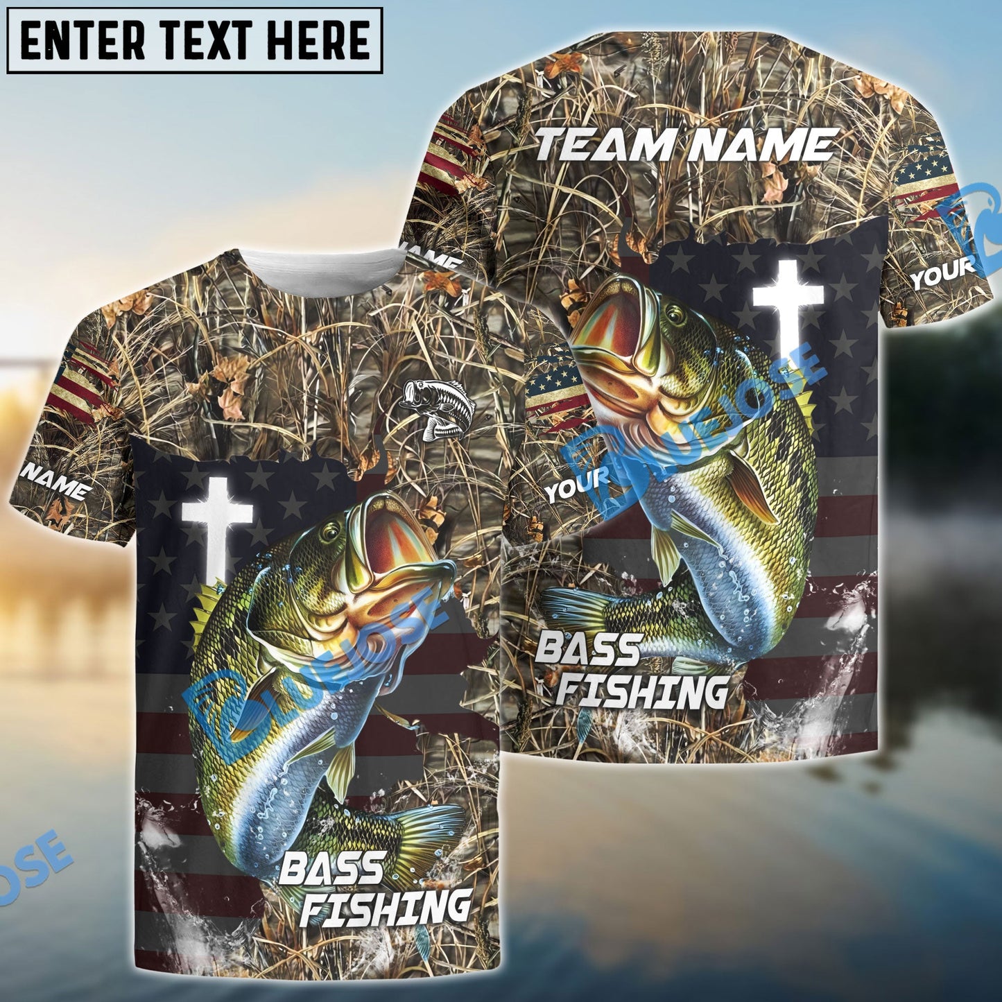 Frenzidea Bass Fishing Cross Camo Custom Name & Team Name 3D Shirts