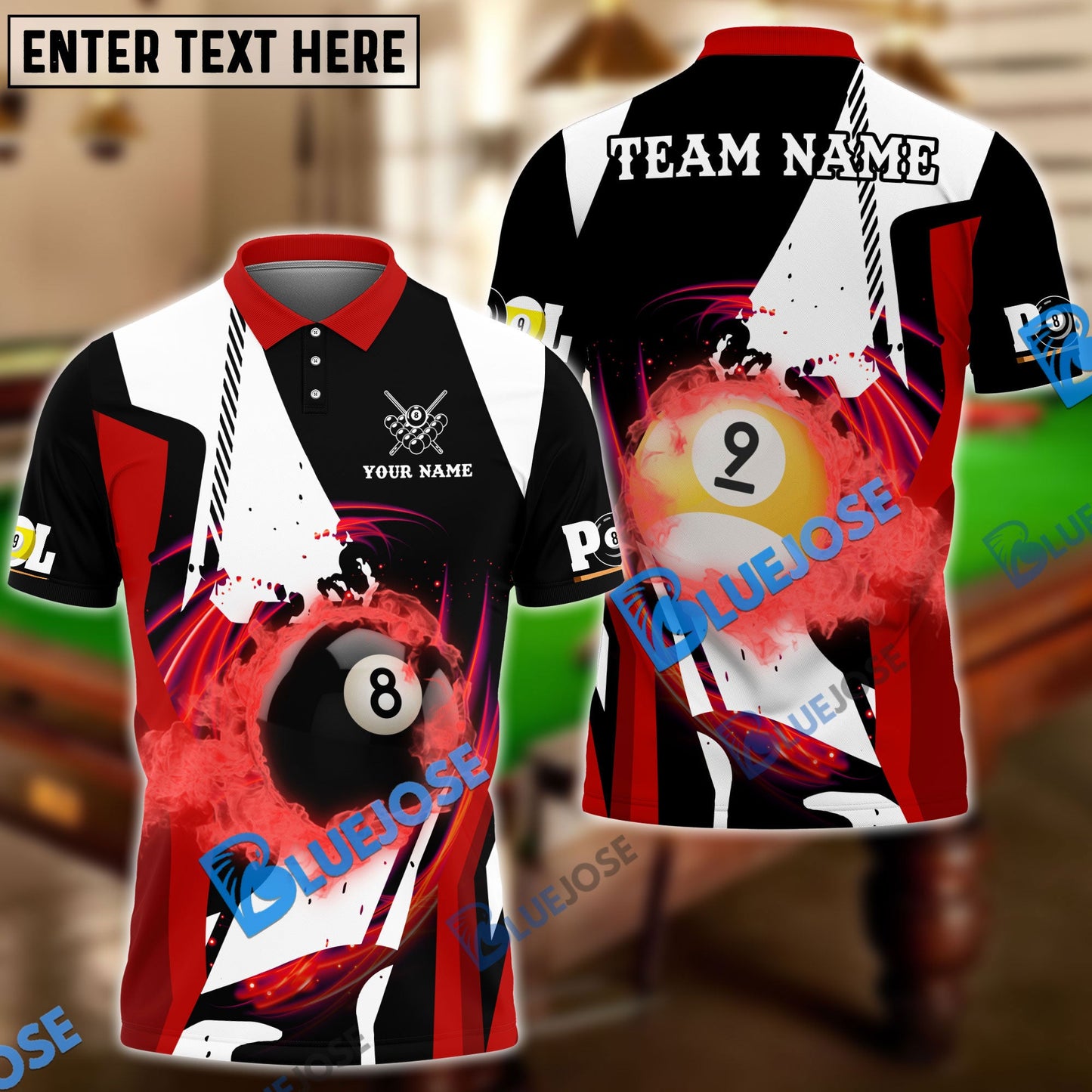 frenzidea Billiards Ball 8 And 9 Flame Personalized Name, Team Name Unisex Shirt ( 4 Colors )
