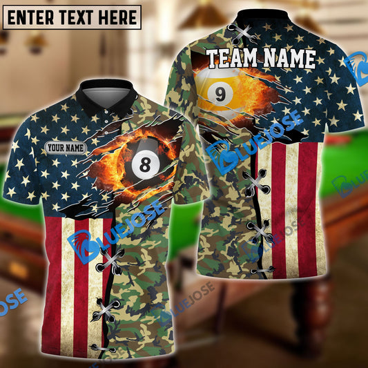 frenzidea Billiards Ball 8 And 9 American Flag Camo Personalized Name, Team Name Unisex Shirt ( 4 Colors )