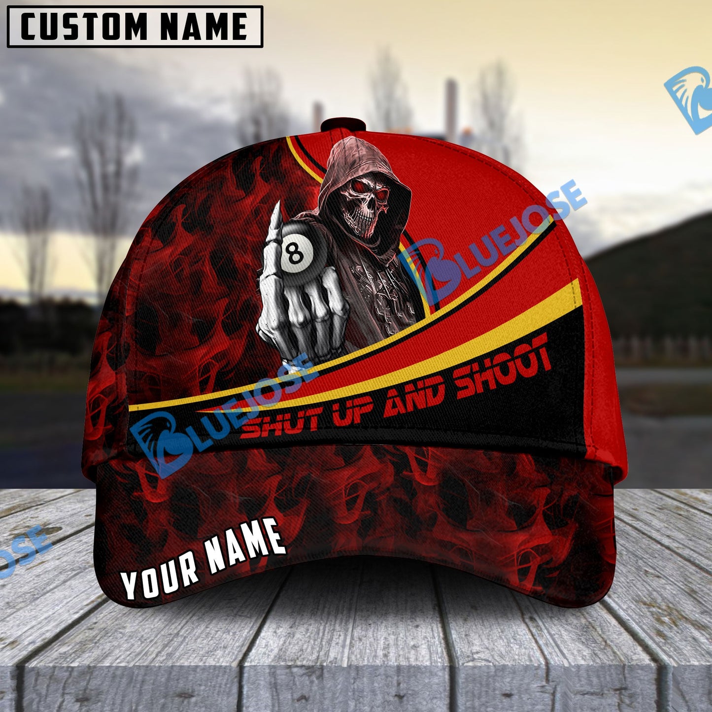 Frenzidea Billiards Ball 8 Hooded Skull Personalized Name Cap (4 Colors)